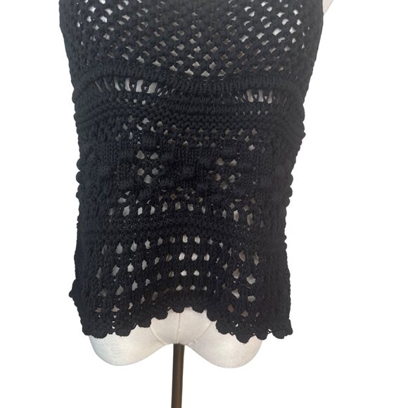 ZARA Black Small Crochet Knit Cotton Tank Top With Adjustable Tie Straps - Picture 7 of 12